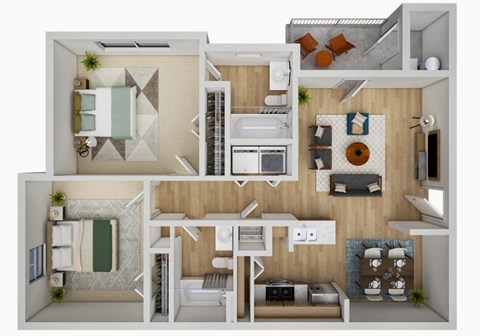 a1 floor plan  1 bedroom with 2 baths  1192 square feet